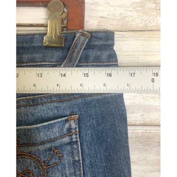 Cache Women's Bootcut Jeans Size 8 Blue Denim with Embroidered Floral Detail - Picture 6 of 8